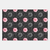 シャブエレガントビーシックなピンクとブラックのバラストライプズ ラッピングペーパーシート (正面2)