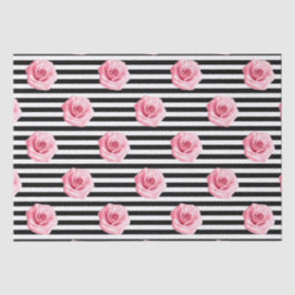シャブエレガントビーシックなピンクのバラとストライプ 薄葉紙
