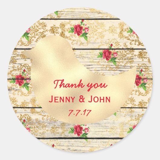 シャブ素朴ビーシック結婚の感謝フローラウッド ラウンドシール (正面)