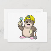 シャベルとダイヤモンドを持った鉱山労働者としてのモグラ ポストカード (正面/裏面)