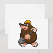 シャベルとハードハットを掘るモグラ ポストカード (正面/裏面)