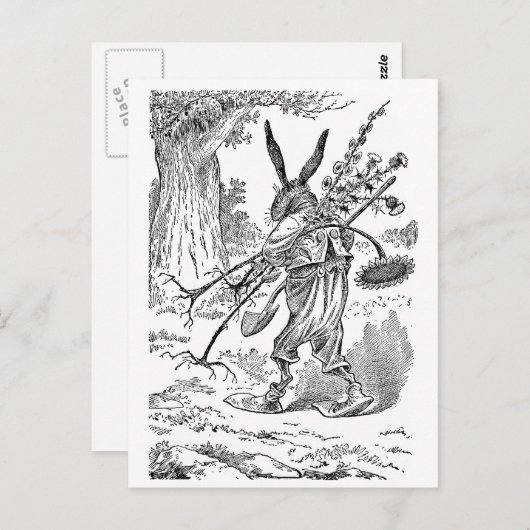 シャベルと根こそぎ植物を持つウサギの庭師 ポストカード (正面/裏面)