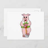 シャベルを持った農夫の豚 ポストカード (正面/裏面)