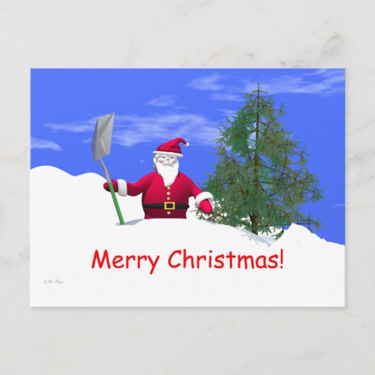 シャベル付きメリークリスマスサンタ シーズンポストカード (正面)
