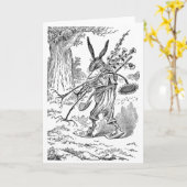 シャベル及び根こそぎにされた植物を持つウサギの庭師 カード (黄色い花)