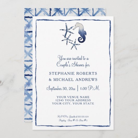 シャボリ シーホース タツノオトシゴ ビーチ アート カップルシャワー 招待状 (正面/裏面)