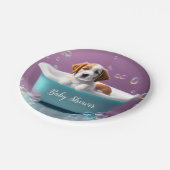シャボン玉のバスタブの中のかわいい子犬 ペーパープレート (アングル)