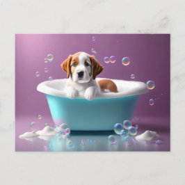 シャボン玉のバスタブの中のかわいい子犬 ポストカード
