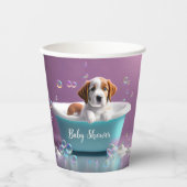 シャボン玉のバスタブの中のかわいい子犬 紙コップ (正面)