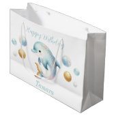シャボン玉の可愛いイルカ ラージペーパーバッグ (正面アングル)