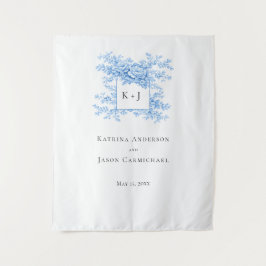 シャボン色の花をあしらったチャイニーズスタイルのウェディングモノグラムエレガント タペストリー