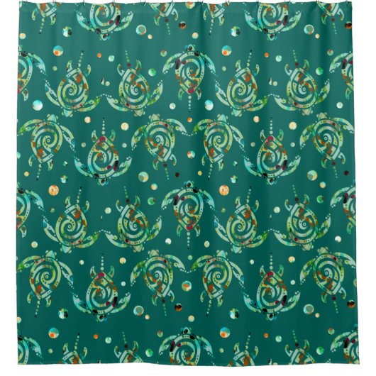 シャマニック海亀のシームレスパターン+あなたの背中。 シャワーカーテン (正面)