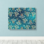 シャマニック海亀のパターン+あなたの背景の画像 キャンバスプリント (インサイチュ (ウッドフロア))