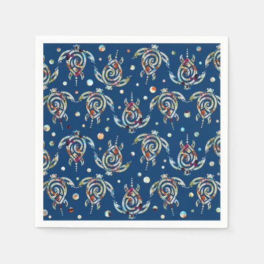 シャマニック海亀パターン+あなたのバックグラー色 スタンダードカクテルナプキン (正面)