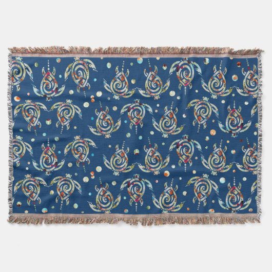 シャマニック海亀パターン+あなたのバックグラー色 スローブランケット (正面)