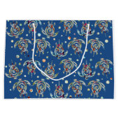 シャマニック海亀パターン+あなたのバックグラー色 ラージペーパーバッグ (正面)