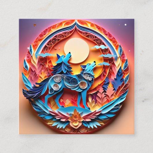 シャマンとオオカミは、この3Dモーメントで捕らえられる スクエア名刺 (正面)