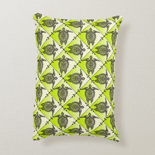 シャマンウミガメの模様 – 緑 アクセントクッション (裏面(縦))