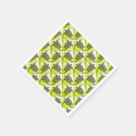 シャマンウミガメの模様 – 緑 スタンダードカクテルナプキン (角)