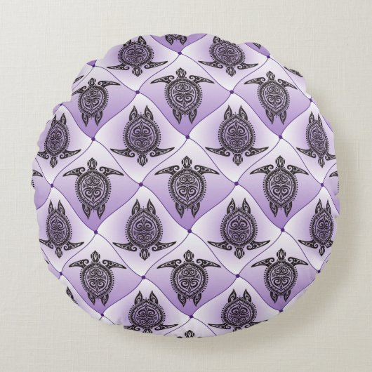 シャマンウミガメ模様 – バイオレット ラウンドクッション (正面)