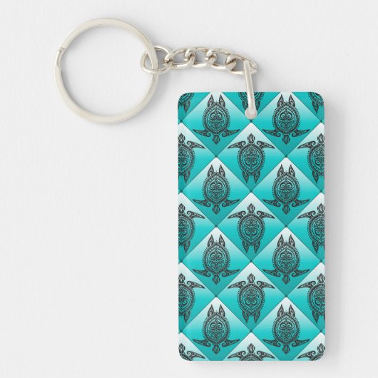 シャマンシーウミガメのパターン – シアン キーホルダー (正面)