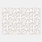 シャミーキャットアンドポーズティール(緑がかった色)パープルホワイト ラッピングペーパーシート (正面3)