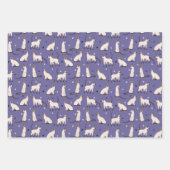 シャミーキャットアンドポーズティール(緑がかった色)パープルホワイト ラッピングペーパーシート (正面2)