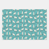 シャミーキャットアンドポーズティール(緑がかった色)パープルホワイト ラッピングペーパーシート (正面)