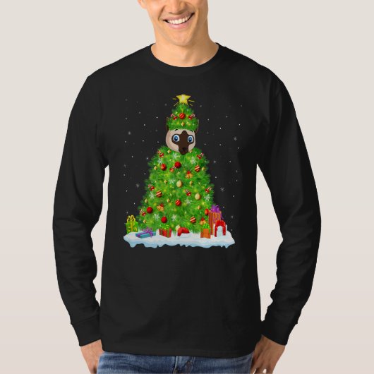 シャミーネコクリスマス照明ツリおもしろいシャミーネコC Tシャツ (正面)