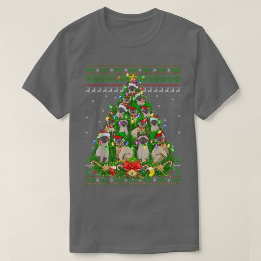 シャミーネコクリスマス照明ツリーシャミーネコ醜いCh Tシャツ (デザイン正面)