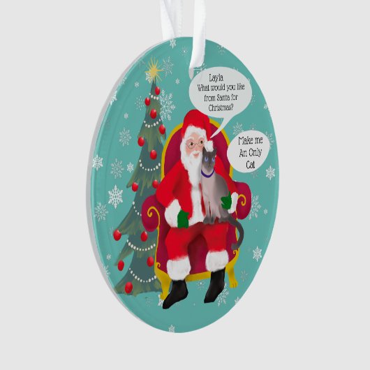 シャムおもしろいス猫がサンタにクリスマスカスタムを訪れる オーナメント (正面)