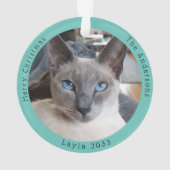 シャムおもしろいス猫がサンタにクリスマスカスタムを訪れる オーナメント (裏面)