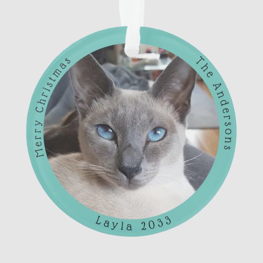 シャムおもしろいス猫がサンタにクリスマスカスタムを訪れる オーナメント (裏面)