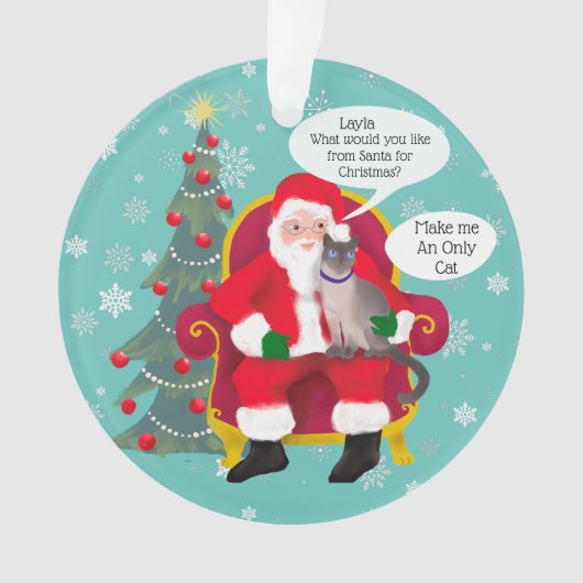 シャムおもしろいス猫がサンタにクリスマスカスタムを訪れる オーナメント (正面)