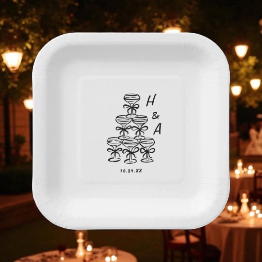 シャムお洒落パーニュ結婚ーのカクテル ペーパープレート