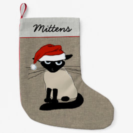 シャムのサンタはおもしろいな子猫猫の休日のクリスマスを引き裂きます スモールクリスマスストッキング