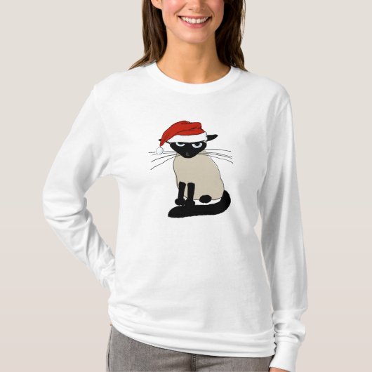 シャムのサンタクロース-おもしろいなクリスマスペット猫 Tシャツ (正面)