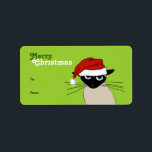 シャムのサンタ爪おもしろい- Christmas Cat ラベル<br><div class="desc">おもしろいクリスマス猫のギフトラベル。サンタ帽をかぶったシャム猫。これらの汚い子猫のシールのラベルはあなたの休日のギフトのためのおもしろいである。</div>