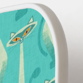 シャムの好奇心 – ターコイズとオレンジ ピックルボールラケット (左詳細)