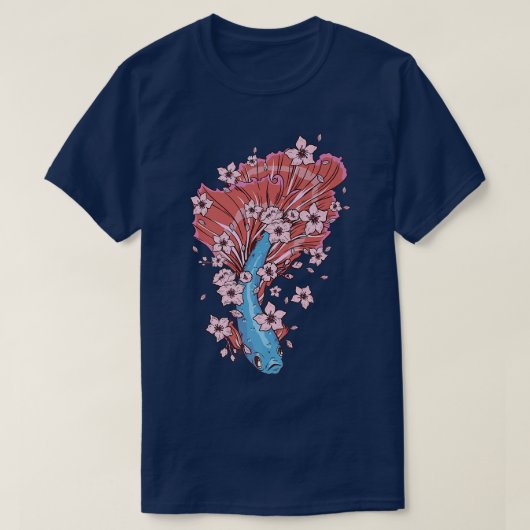 シャムの戦闘魚と桜のベッタ魚 Tシャツ (デザイン正面)