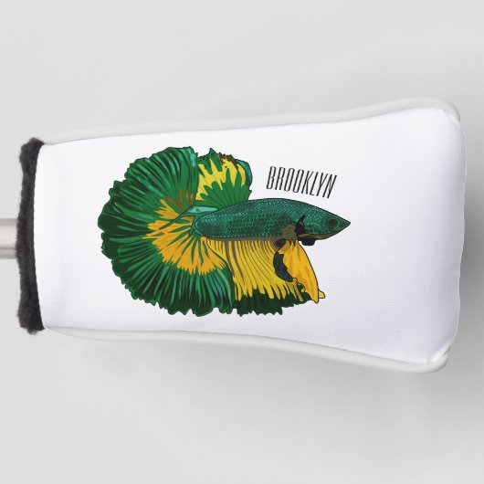 シャムの戦闘魚の漫画イラストレーション ゴルフヘッドカバー (正面)