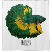 シャムの戦闘魚の漫画イラストレーション シャワーカーテン (正面)