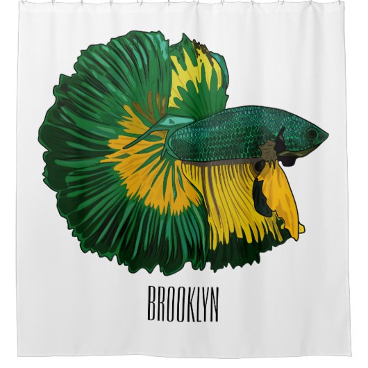 シャムの戦闘魚の漫画イラストレーション シャワーカーテン (正面)