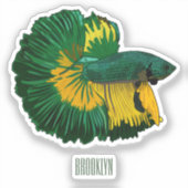 シャムの戦闘魚の漫画イラストレーション シール (正面)