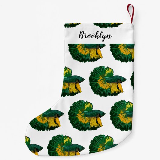 シャムの戦闘魚の漫画イラストレーション スモールクリスマスストッキング (裏面)