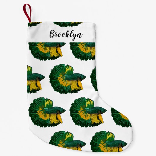 シャムの戦闘魚の漫画イラストレーション スモールクリスマスストッキング (正面)