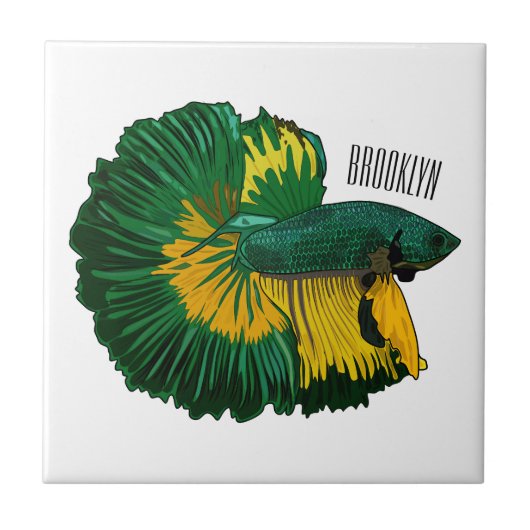 シャムの戦闘魚の漫画イラストレーション タイル (正面)