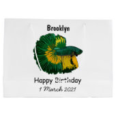 シャムの戦闘魚の漫画イラストレーション ラージペーパーバッグ (裏面)