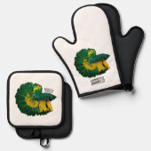 シャムの戦闘魚の漫画イラストレーション 鍋つかみ&鍋敷きセット (正面/裏面)