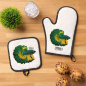 シャムの戦闘魚の漫画イラストレーション 鍋つかみ&鍋敷きセット (トップダウン)